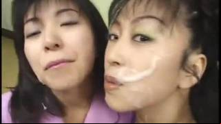 Asian bukkake cuties swapping cum